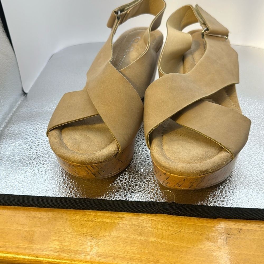 Sandals lightly use CL laundry. Size 7 medium. Wedge heel is 3 inches.​​